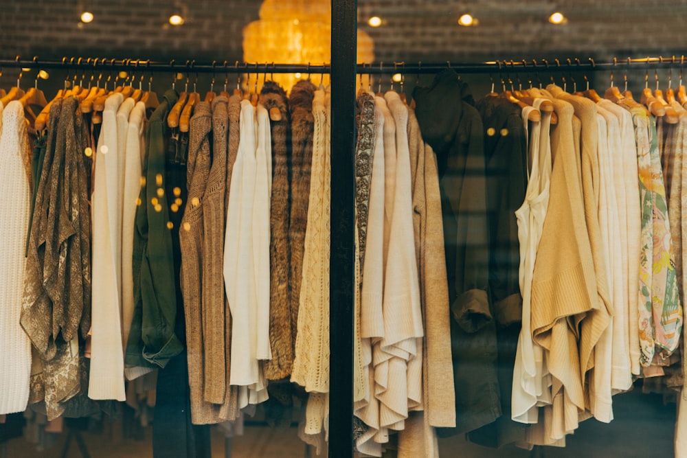Fashion apparel garments on rails in a showroom
