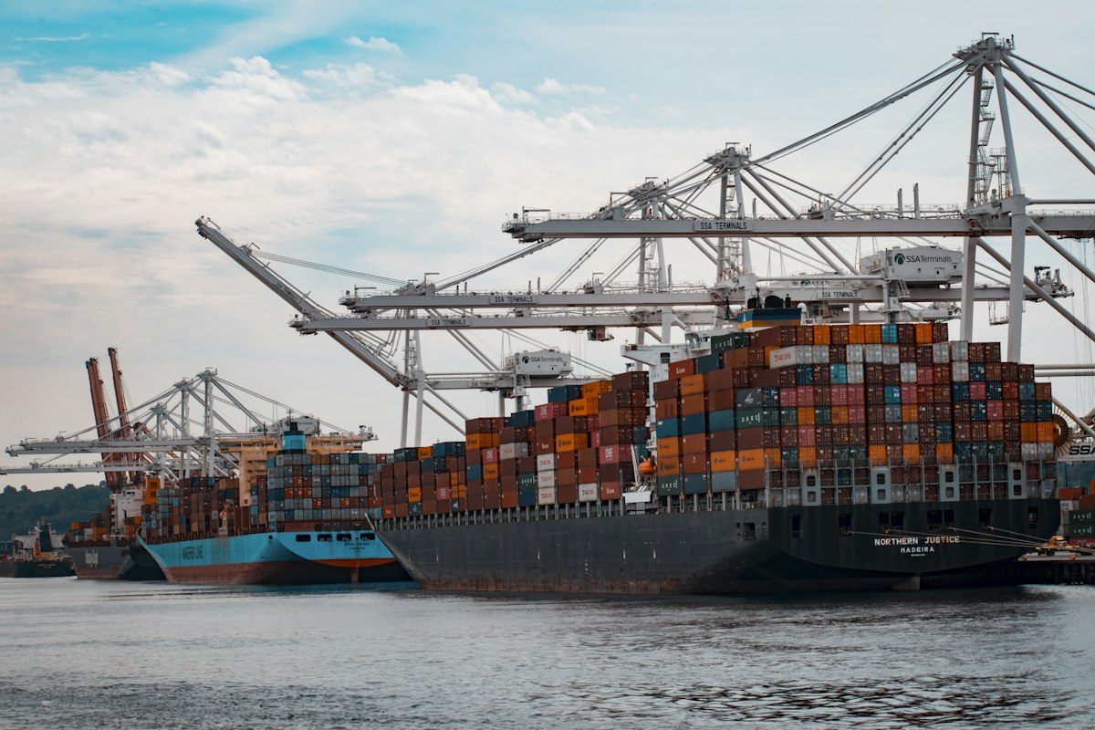 Container port handling international freight